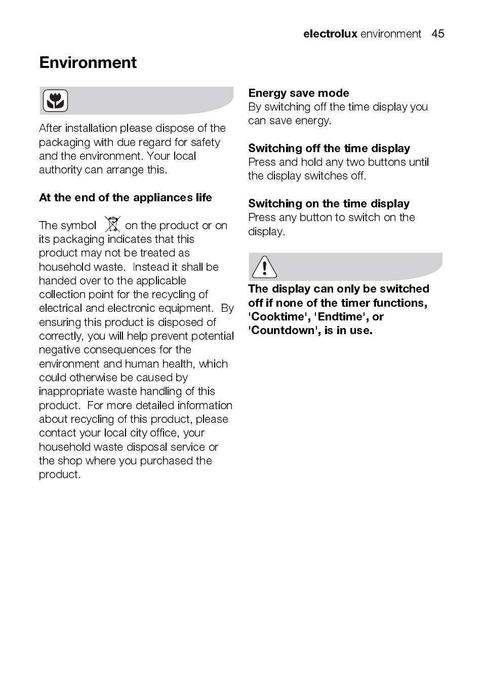 Electrolux EKC6047 User Manual | Page 45 / 52