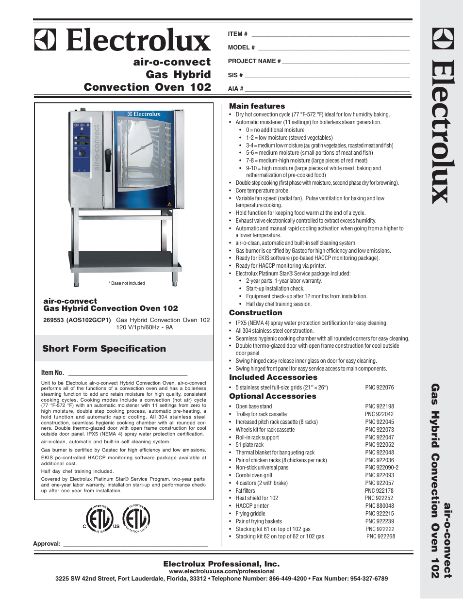 Electrolux Air-O-Convect 269553 (AOS102GCP1) User Manual | 2 pages