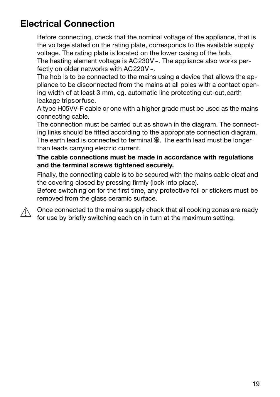 Electrical connection | Electrolux U24254 EHP6602K User Manual | Page 19 / 28