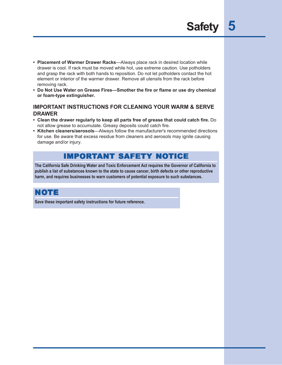 Safety | Electrolux Warm & Serve Drawer 318 201 018 (0801) Rev. C User Manual | Page 5 / 12