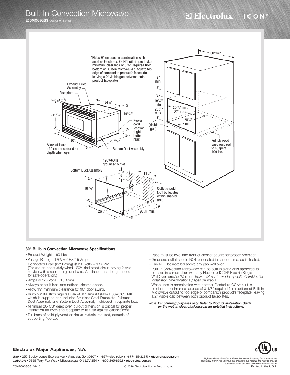 Built-in convection microwave, Electrolux major appliances, n.a | Electrolux ICON E30MO65GSS User Manual | Page 2 / 4