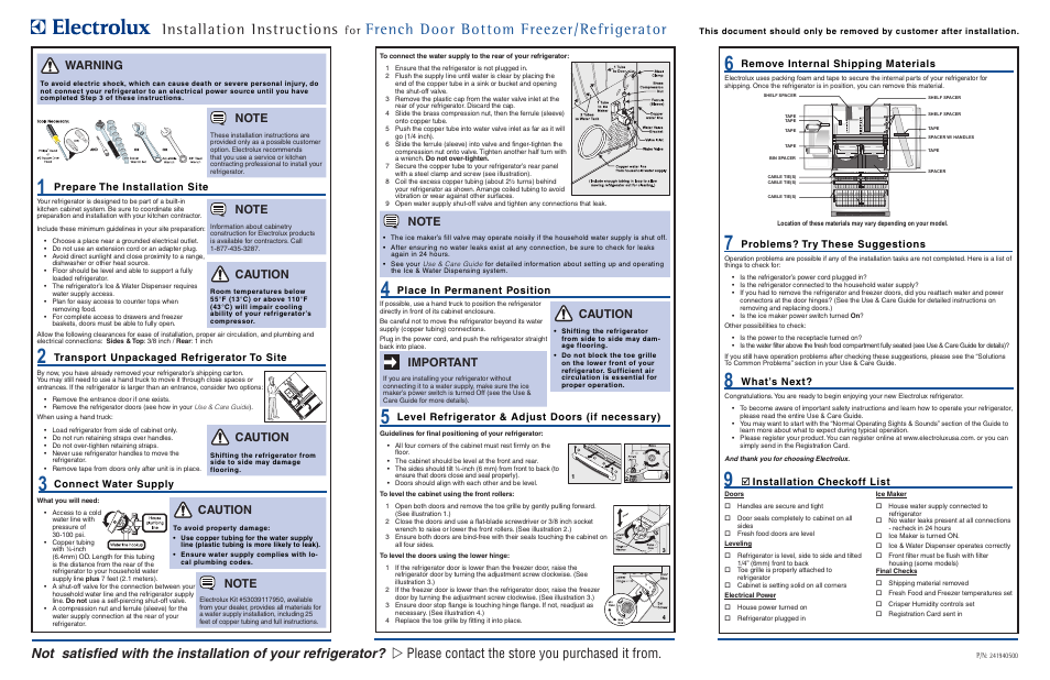 Electrolux 241940500 User Manual | 3 pages