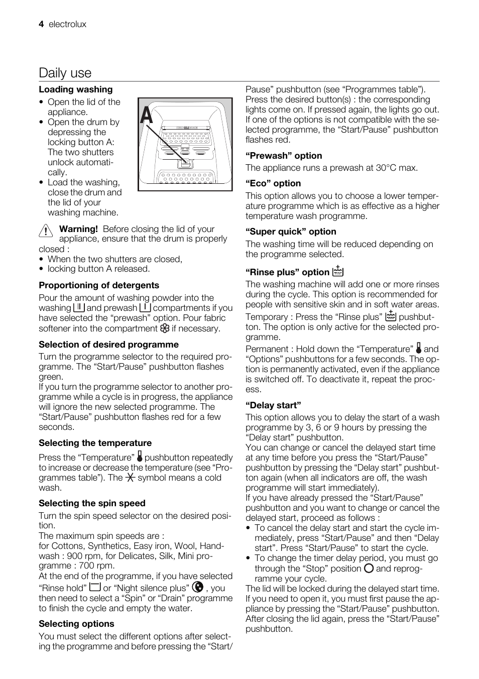 Daily use | Electrolux EWT 9120 W User Manual | Page 4 / 12