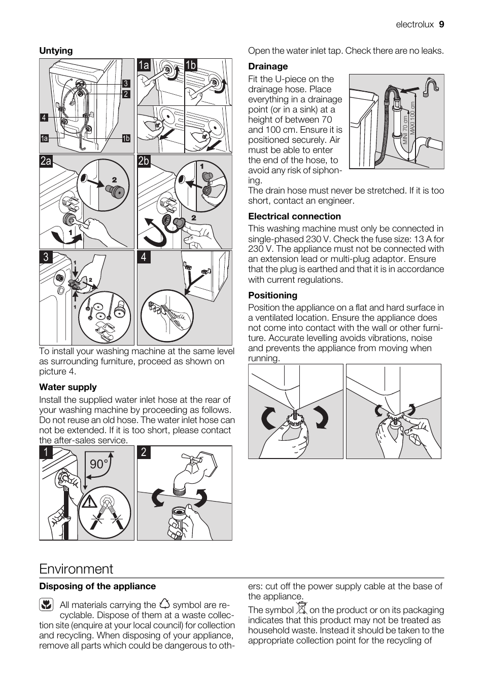 Environment, 1a 1b 2a, 2b 3 | Electrolux EWT 9120 W User Manual | Page 9 / 12