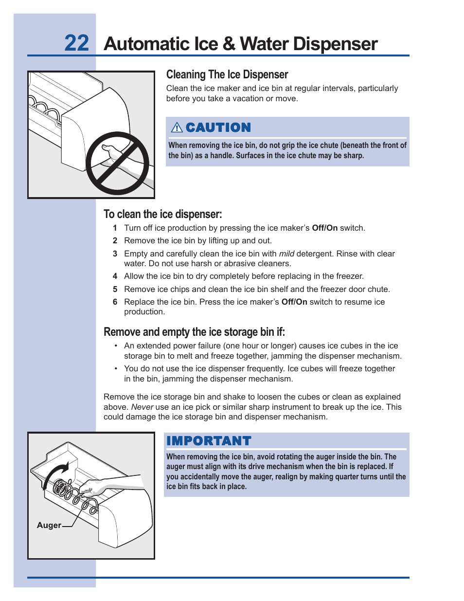 Changing the filters, Automatic ice & water dispenser | Electrolux 241737900 User Manual | Page 22 / 36