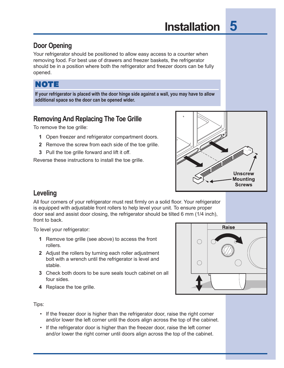 Installation | Electrolux 241737900 User Manual | Page 5 / 36