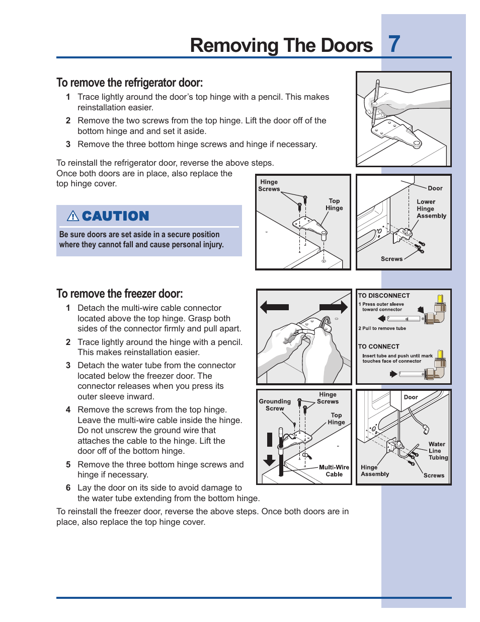 Removing the doors | Electrolux 241737900 User Manual | Page 7 / 36