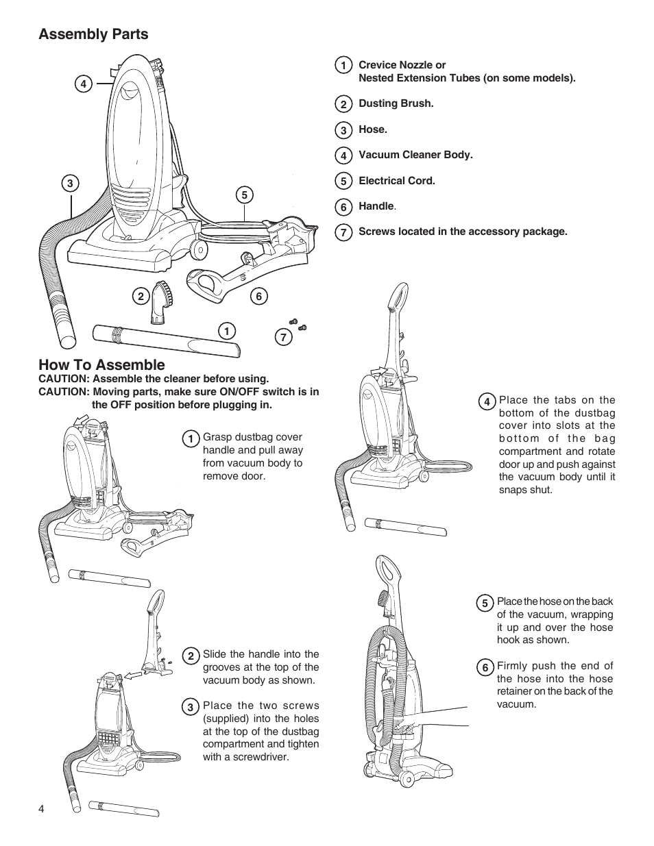 Assembly parts, How to assemble | Electrolux Z2250 series User Manual | Page 4 / 12