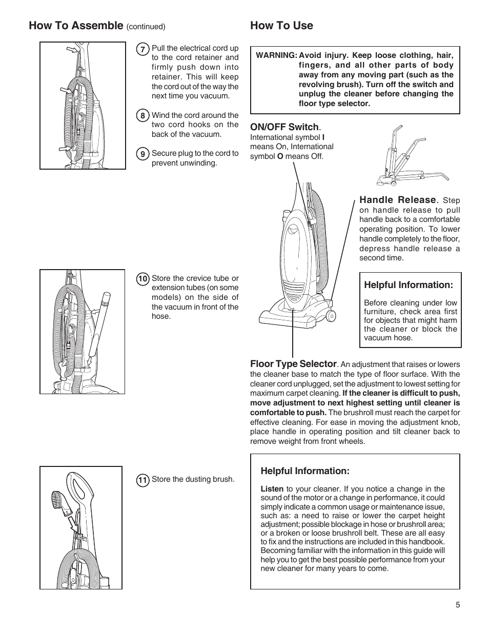 How to assemble, How to use | Electrolux Z2250 series User Manual | Page 5 / 12