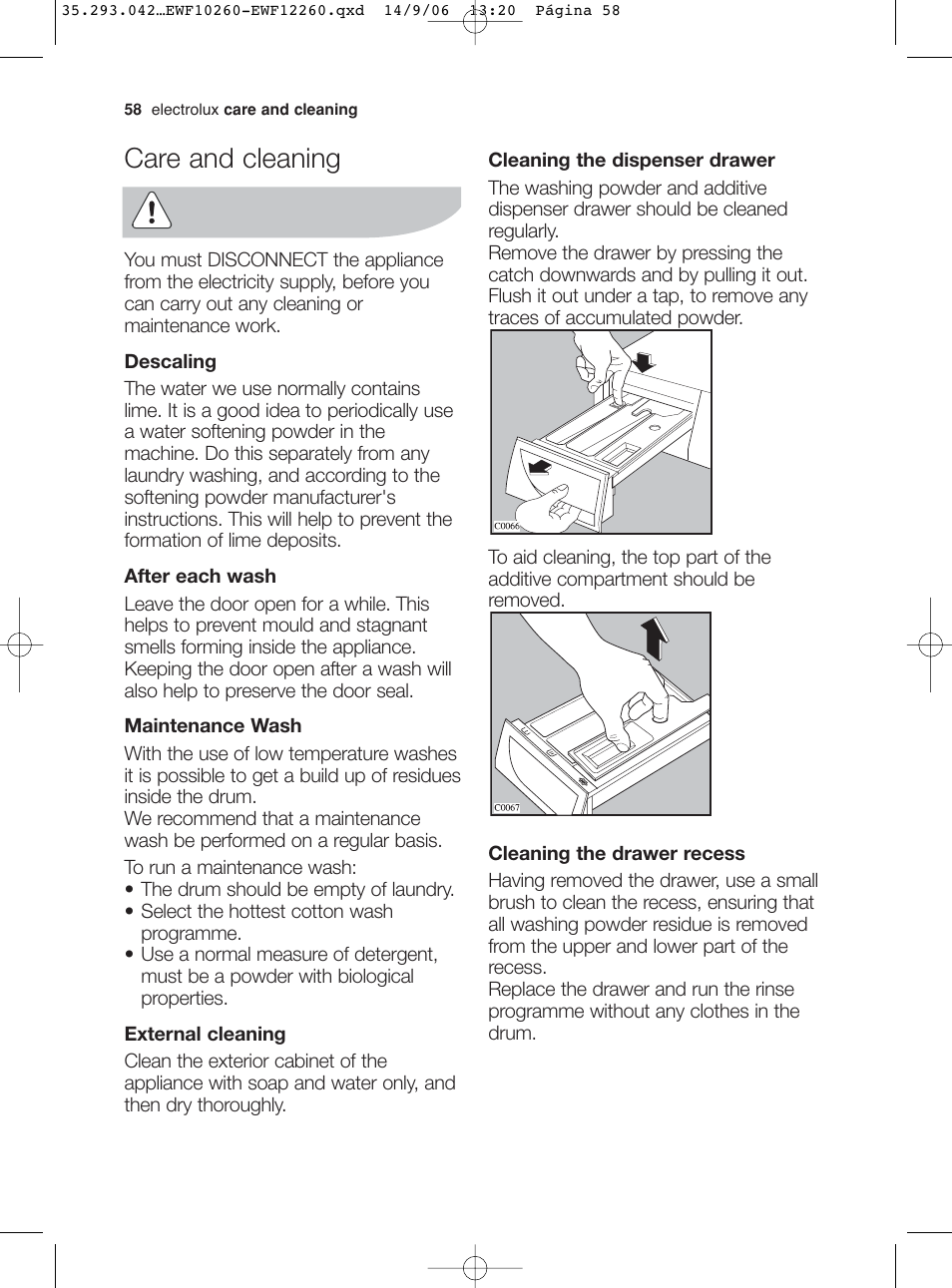 Care and cleaning | Electrolux EWF 10260 W User Manual | Page 22 / 39