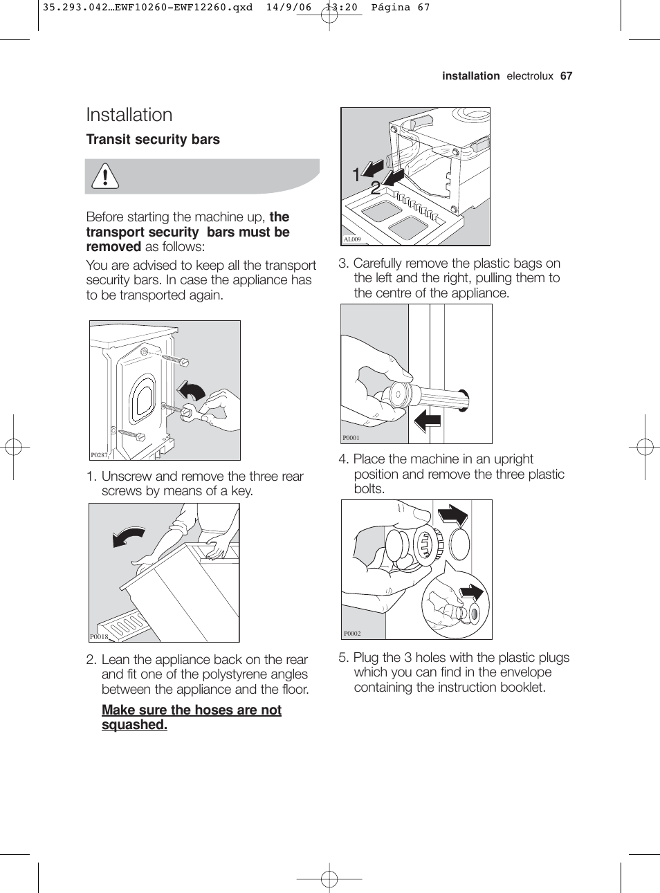 Installation | Electrolux EWF 10260 W User Manual | Page 31 / 39