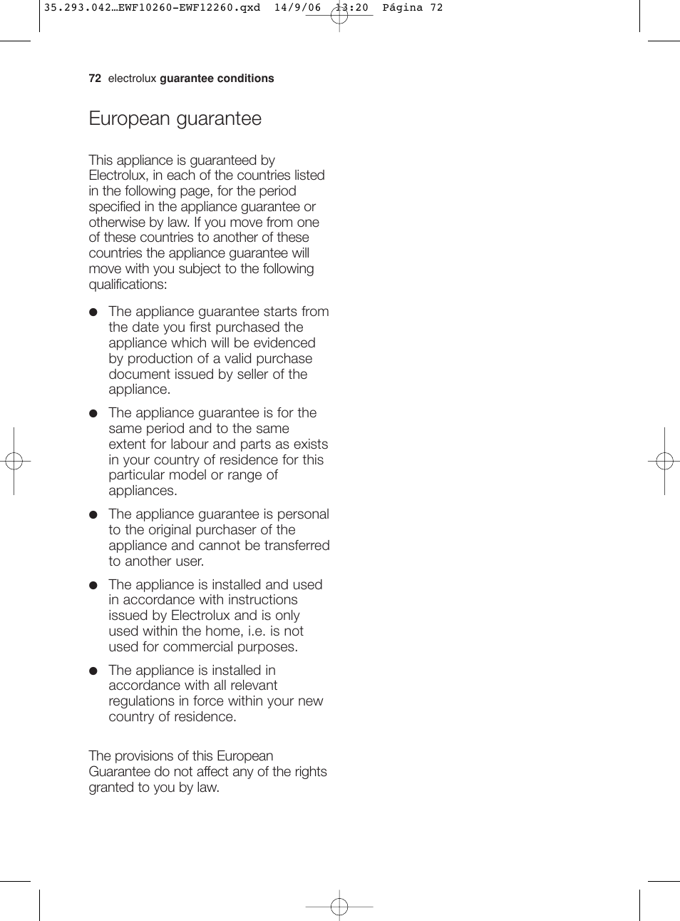 European guarantee | Electrolux EWF 10260 W User Manual | Page 36 / 39