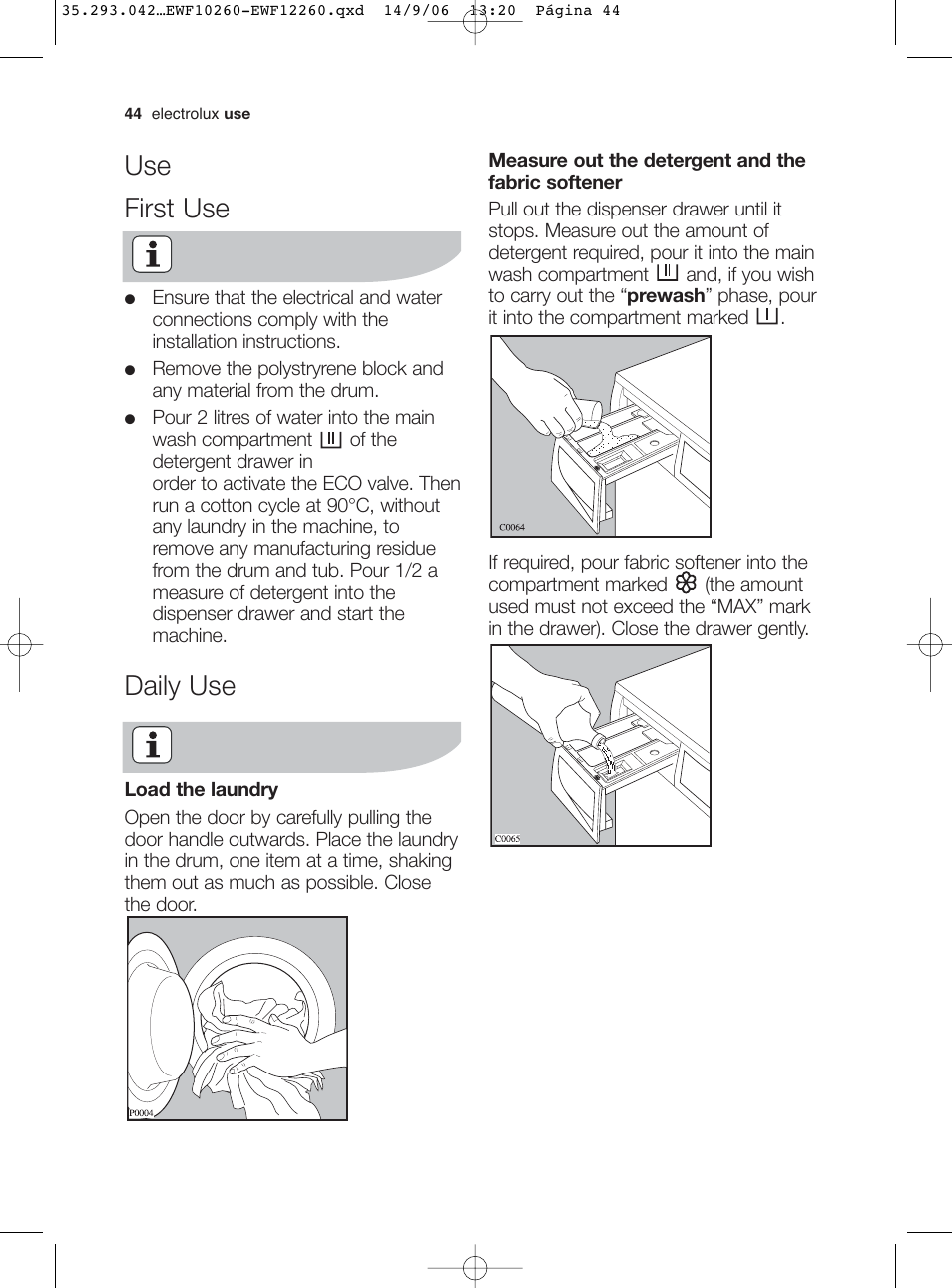 Use first use, Daily use | Electrolux EWF 10260 W User Manual | Page 8 / 39