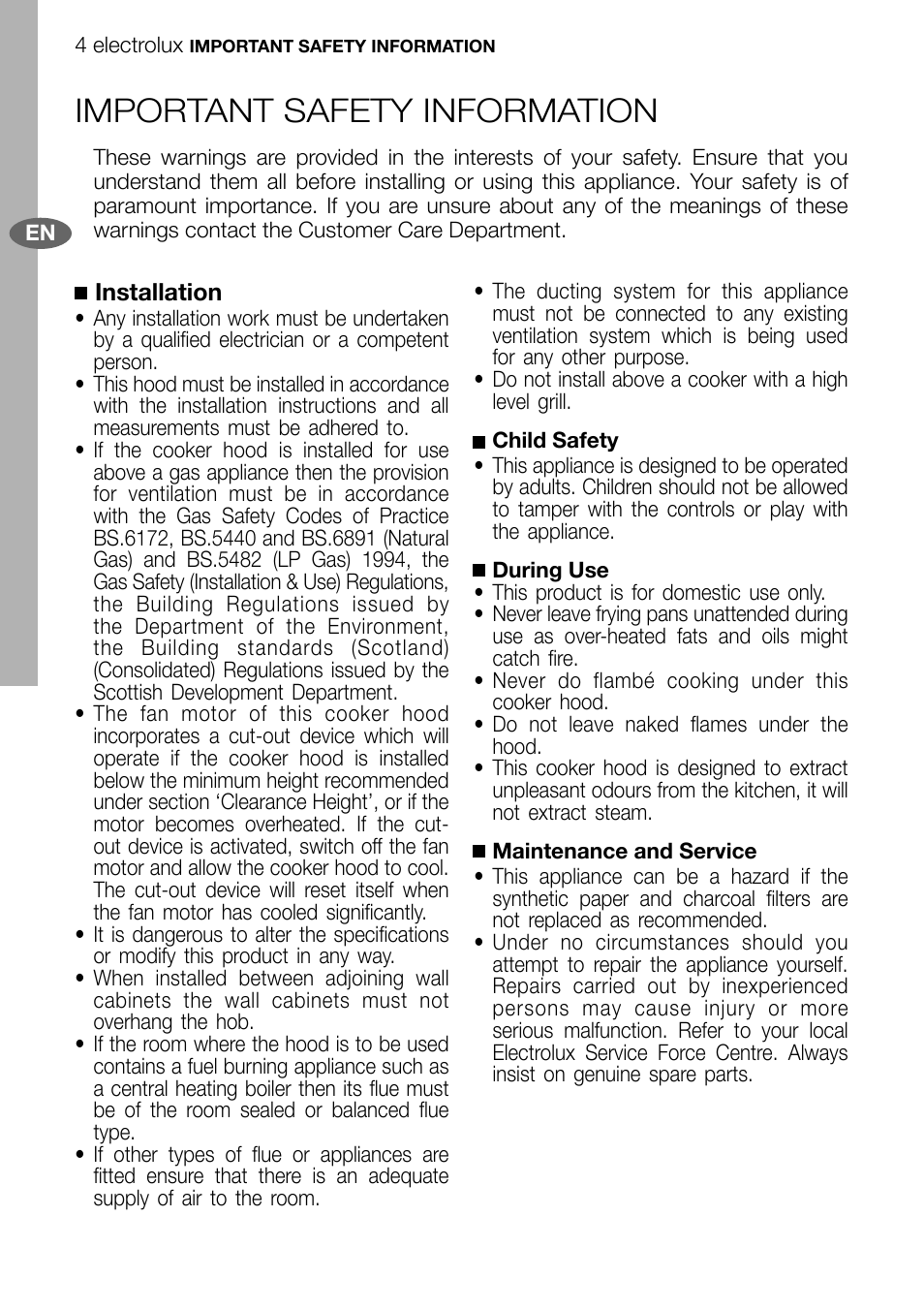 Important safety information | Electrolux EFC70011 User Manual | Page 4 / 28