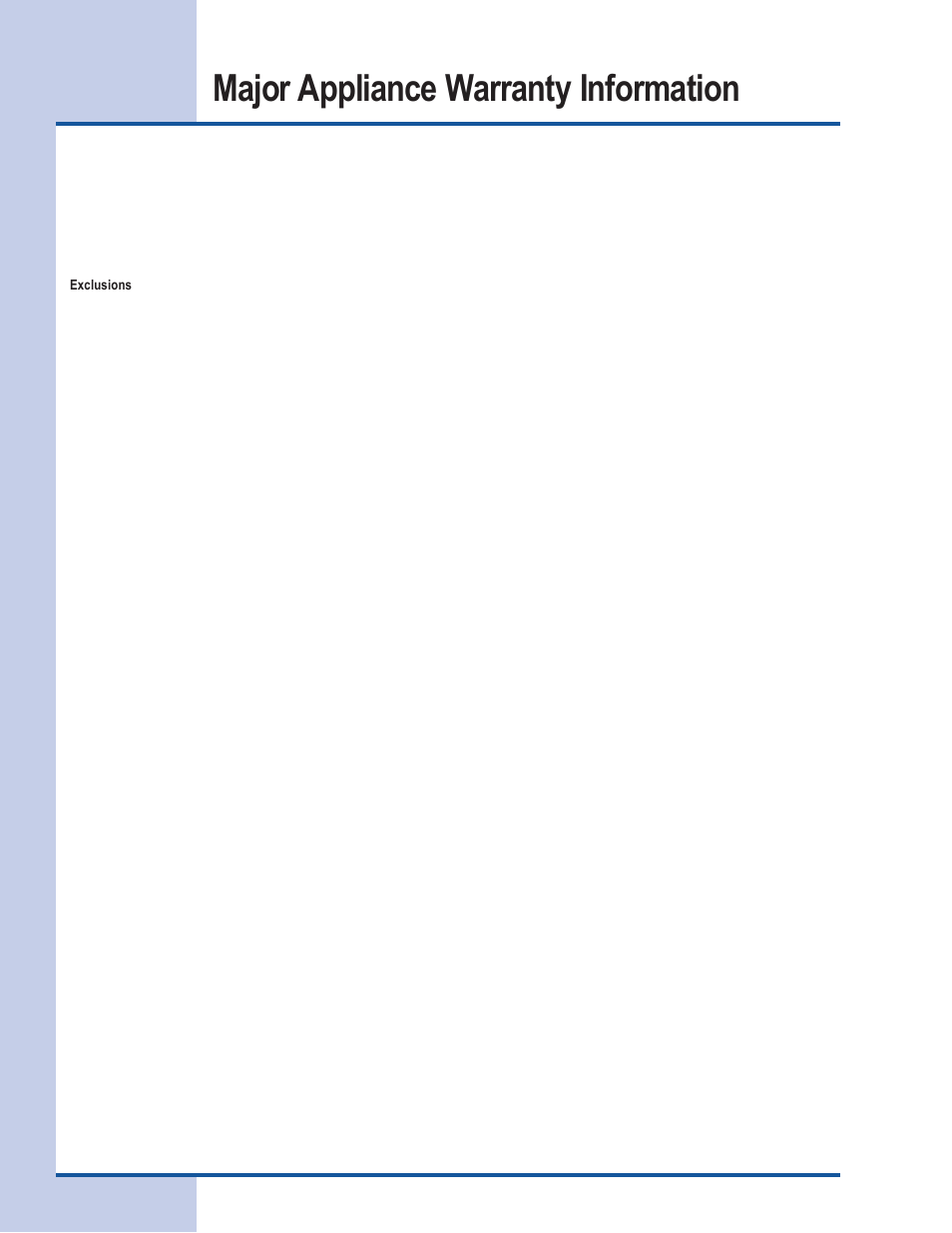 Major appliance warranty information | Electrolux 318 201 017 User Manual | Page 12 / 12