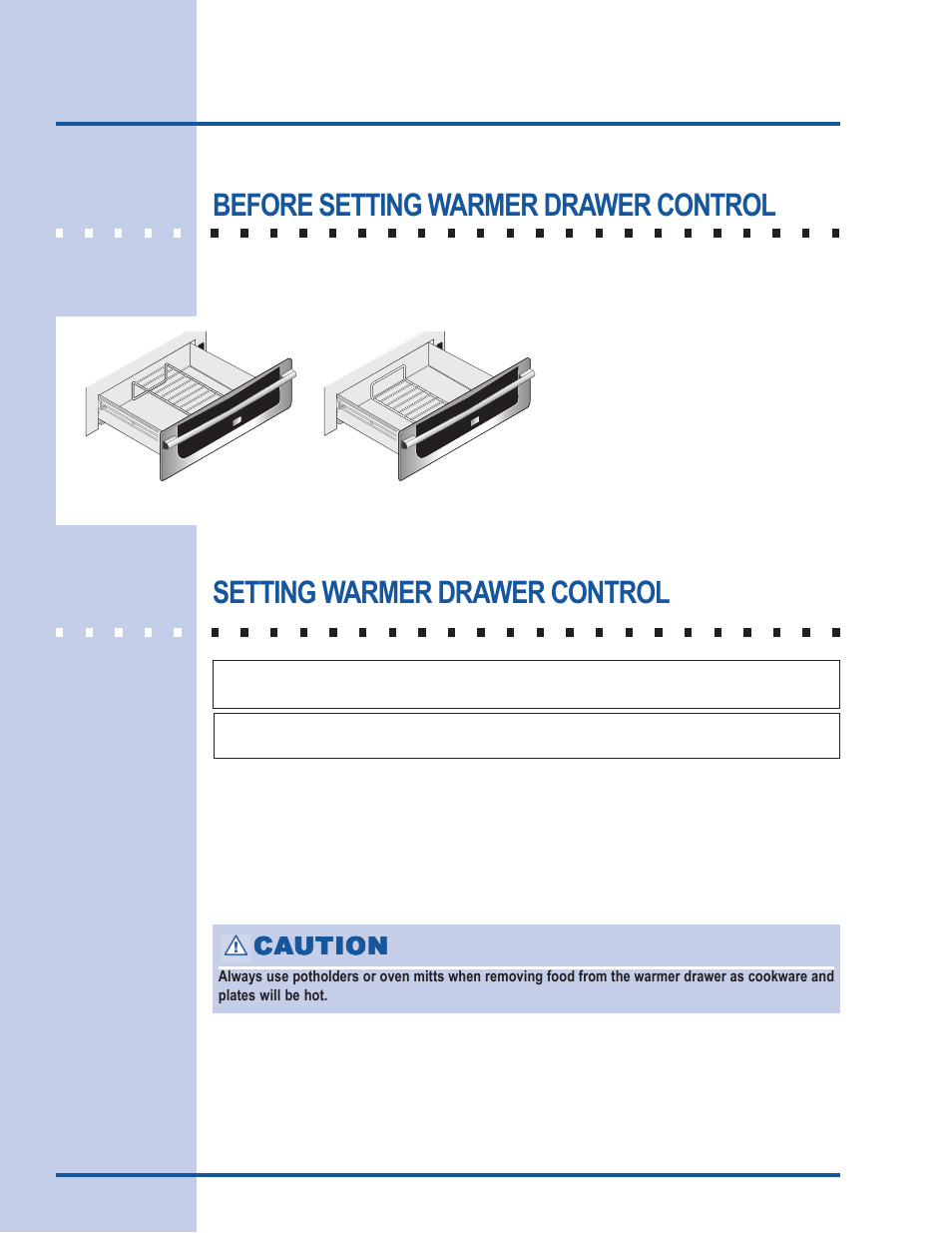 Setting control, Before setting warmer drawer control, Setting warmer drawer control | Electrolux 318 201 017 User Manual | Page 6 / 12