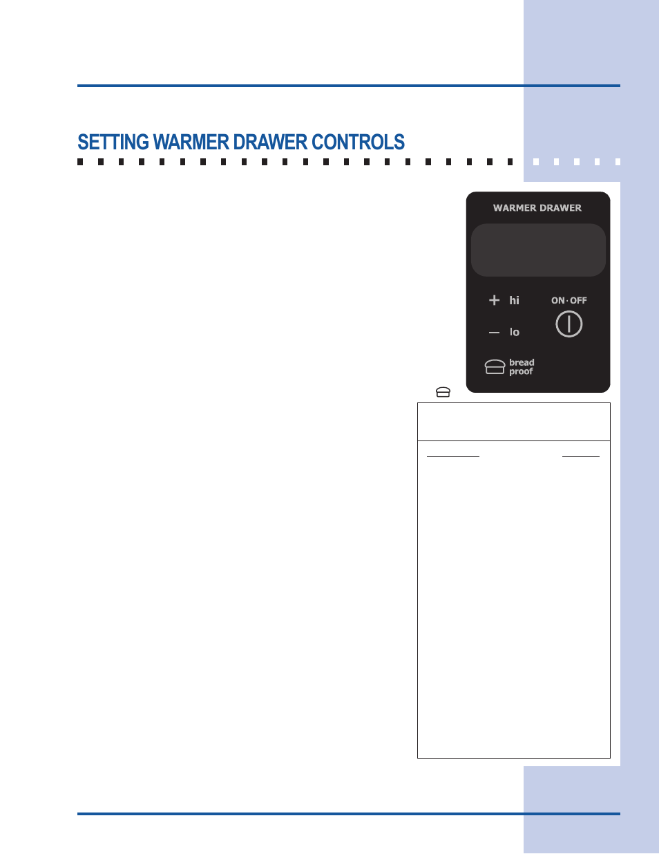 Setting control, Setting warmer drawer controls | Electrolux 318 201 017 User Manual | Page 7 / 12