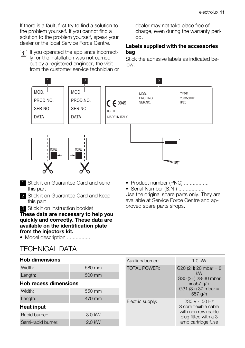 Technical data | Electrolux EHG60412 User Manual | Page 11 / 16