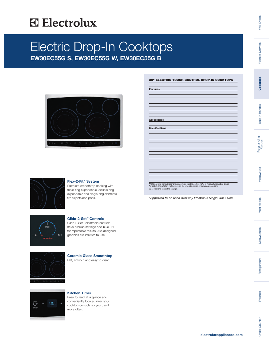 Electrolux ELECTRIC DROP-IN COOKTOPS EW30EC55G B User Manual | 2 pages