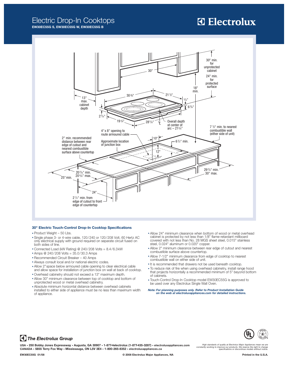 Electric drop-in cooktops | Electrolux ELECTRIC DROP-IN COOKTOPS EW30EC55G B User Manual | Page 2 / 2