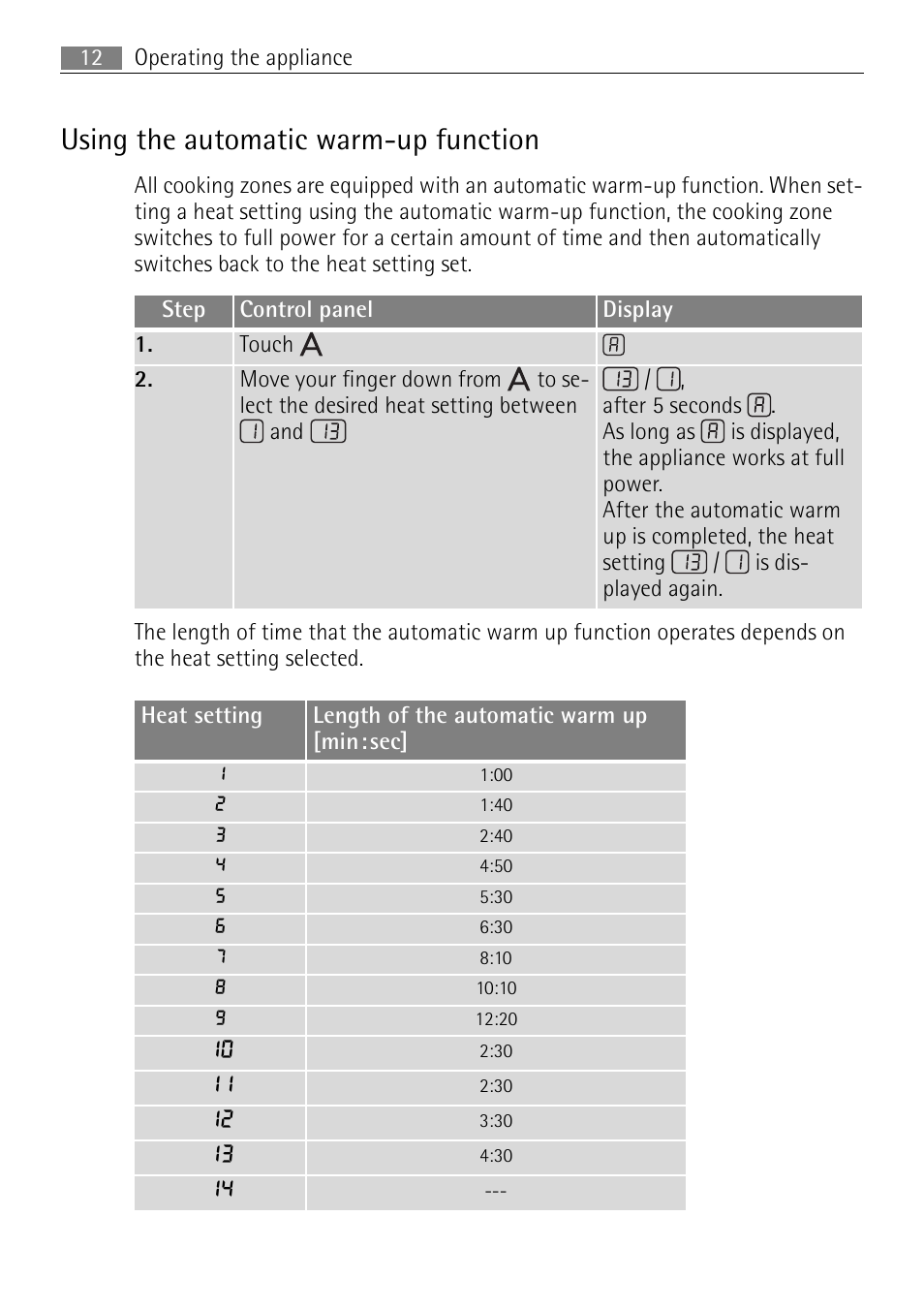 Using the automatic warm-up function | Electrolux 76331 KF-N User Manual | Page 12 / 32