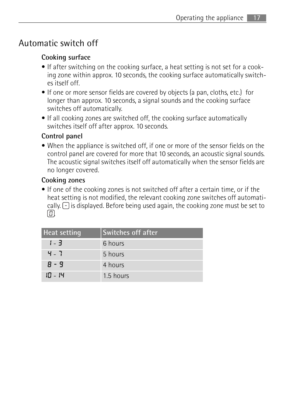 Automatic switch off | Electrolux 76331 KF-N User Manual | Page 17 / 32