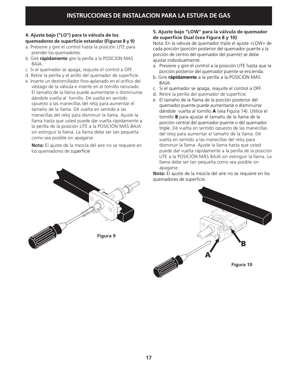 Instrucciones de instalacion para la estufa de gas | Electrolux 318201775 User Manual | Page 17 / 20