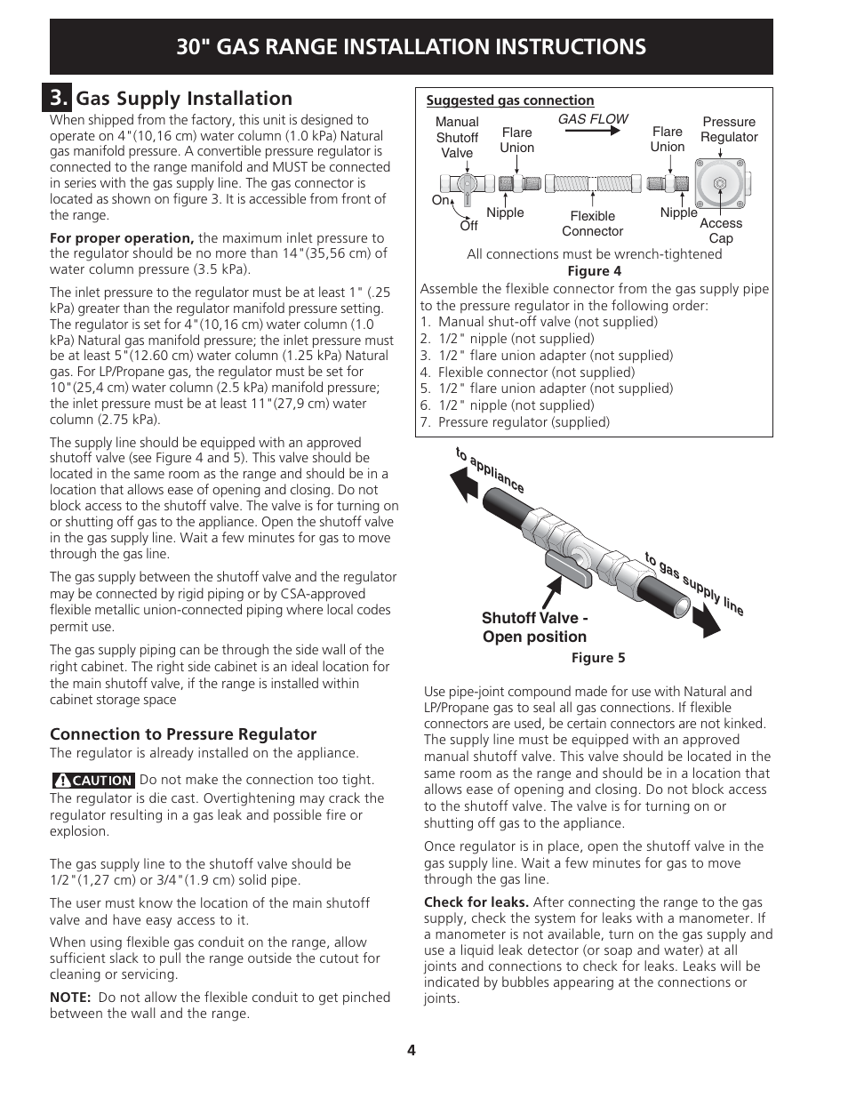 30" gas range installation instructions, Gas supply installation | Electrolux 318201775 User Manual | Page 4 / 20