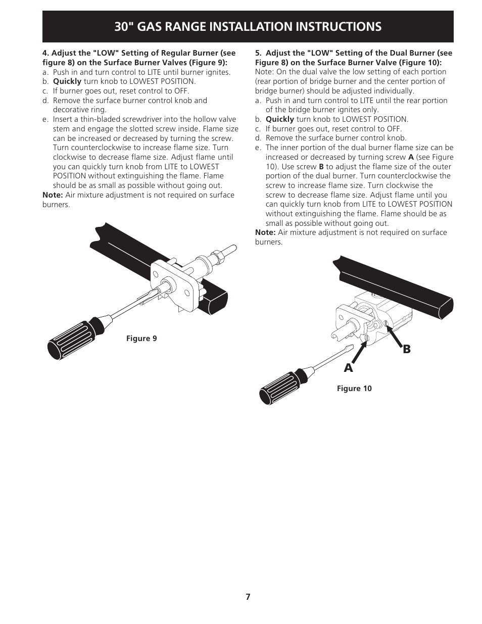 30" gas range installation instructions a b | Electrolux 318201775 User Manual | Page 7 / 20