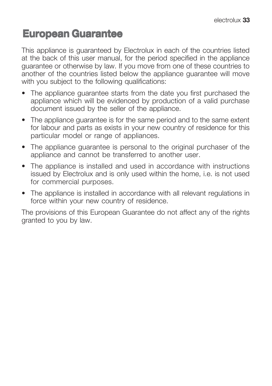 European guarantee | Electrolux EHG 6402 User Manual | Page 33 / 36