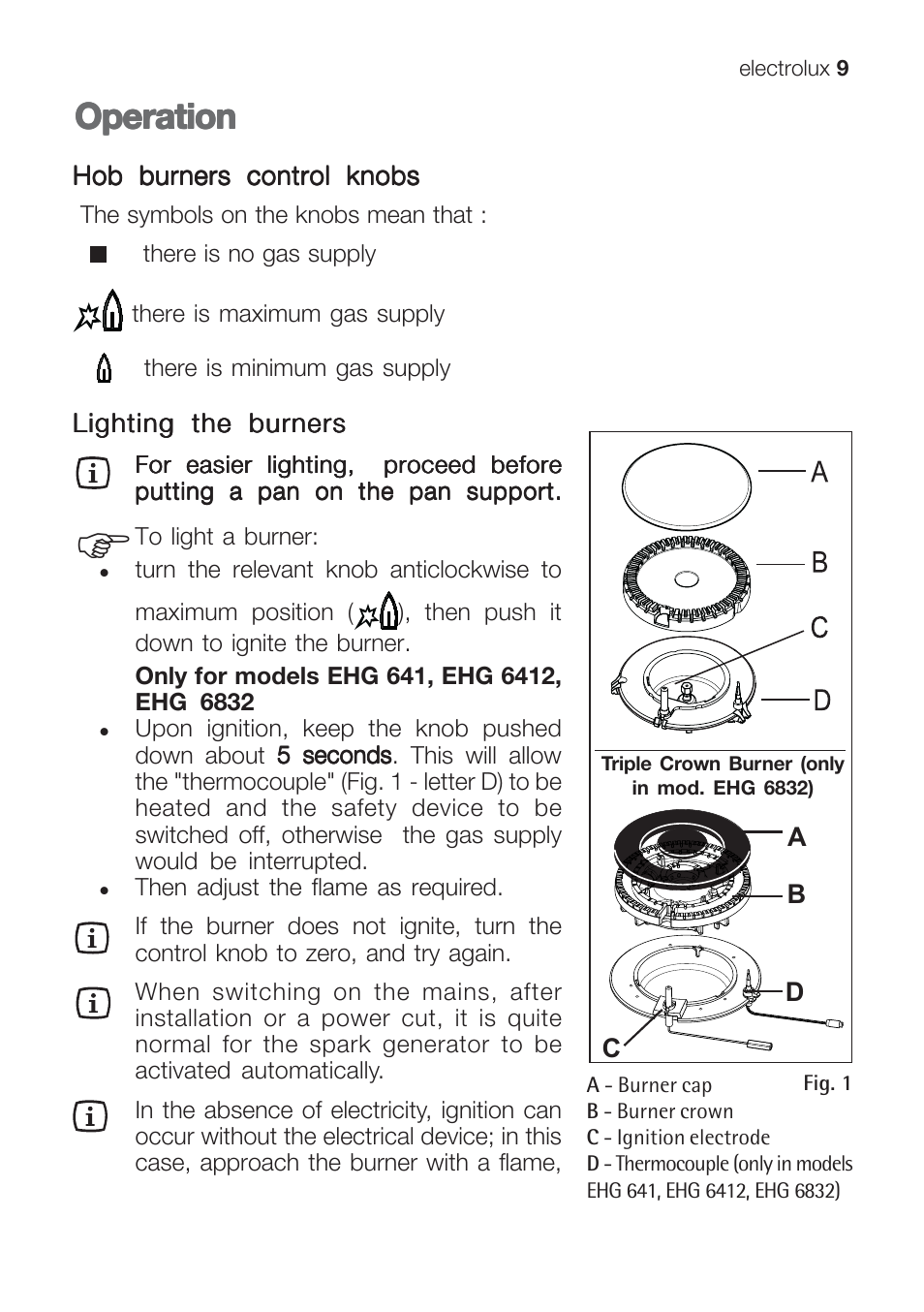 Operation | Electrolux EHG 6402 User Manual | Page 9 / 36