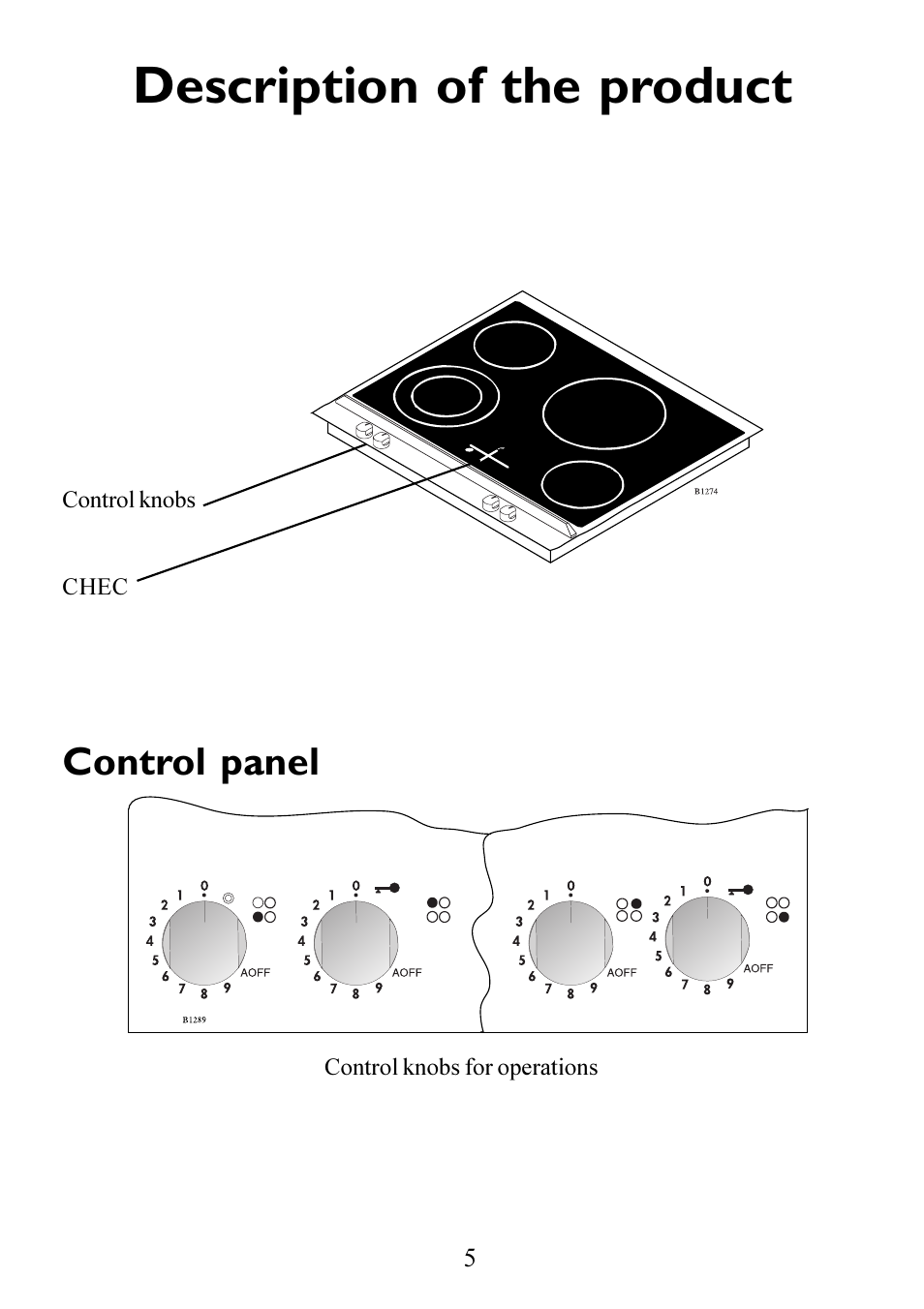 Description of the product, Control panel | Electrolux Ceramic glass hob User Manual | Page 5 / 32