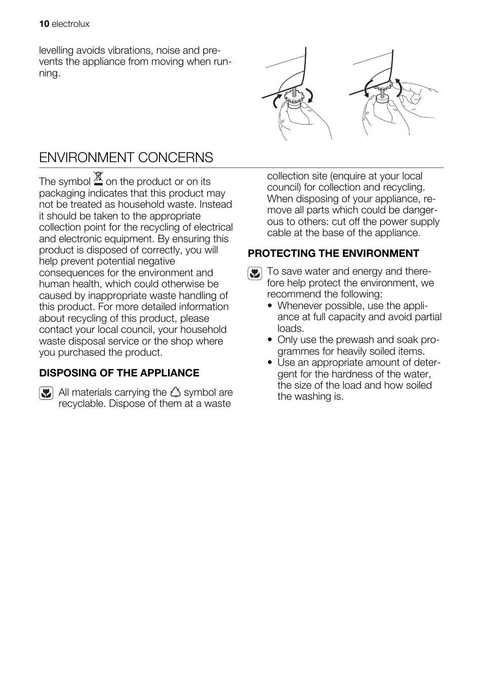Environment concerns | Electrolux EWB 85100 W User Manual | Page 10 / 12