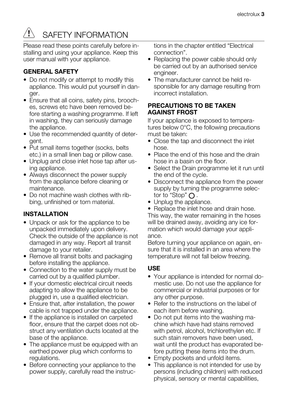Safety information | Electrolux EWB 85100 W User Manual | Page 3 / 12