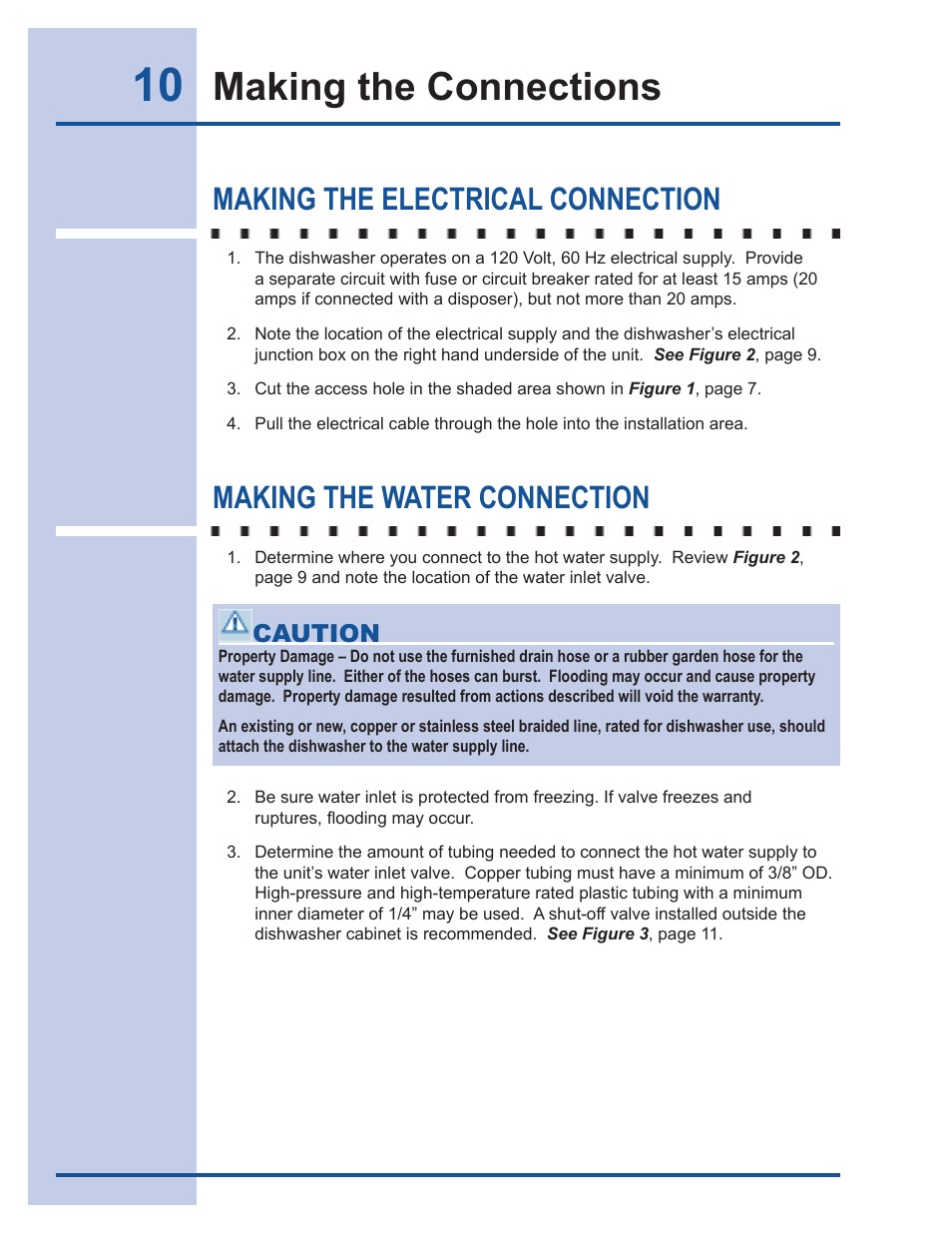 Making the connections, Making the electrical connection, Making the water connection | Electrolux 6919941 User Manual | Page 10 / 29