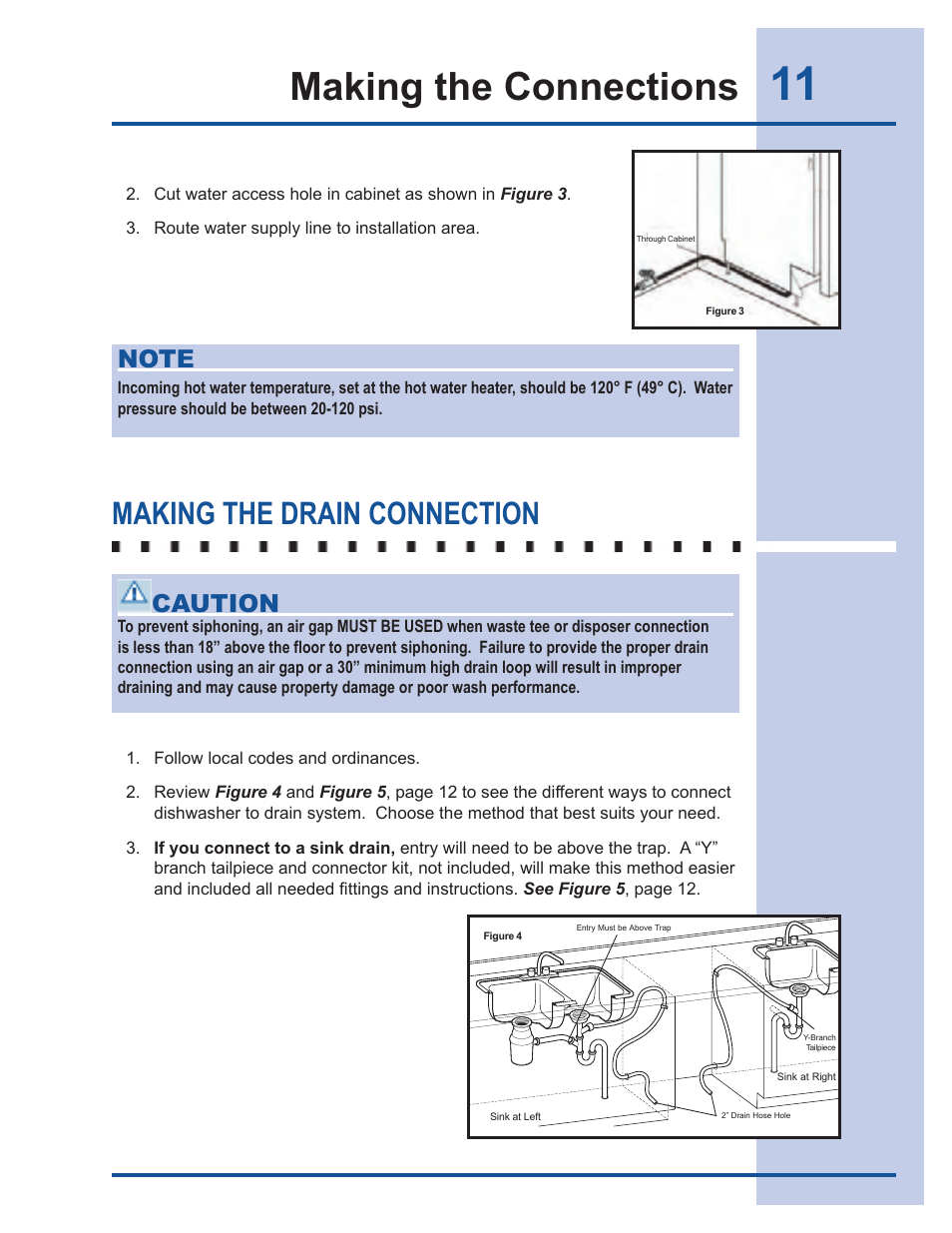 Making the connections, Making the drain connection, Caution | Electrolux 6919941 User Manual | Page 11 / 29