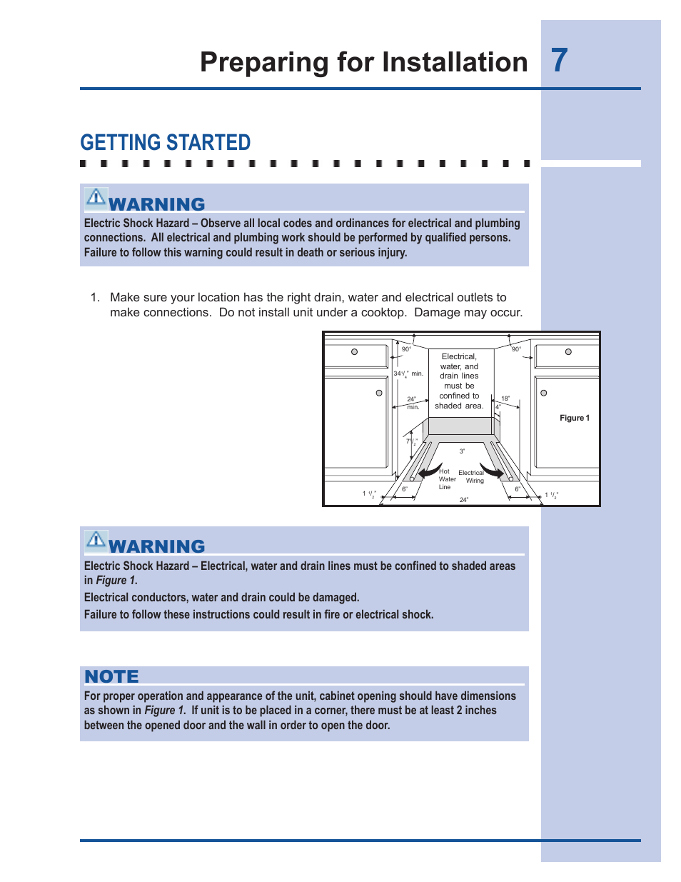 Preparing for installation, Getting started, Warning | Electrolux 6919941 User Manual | Page 7 / 29