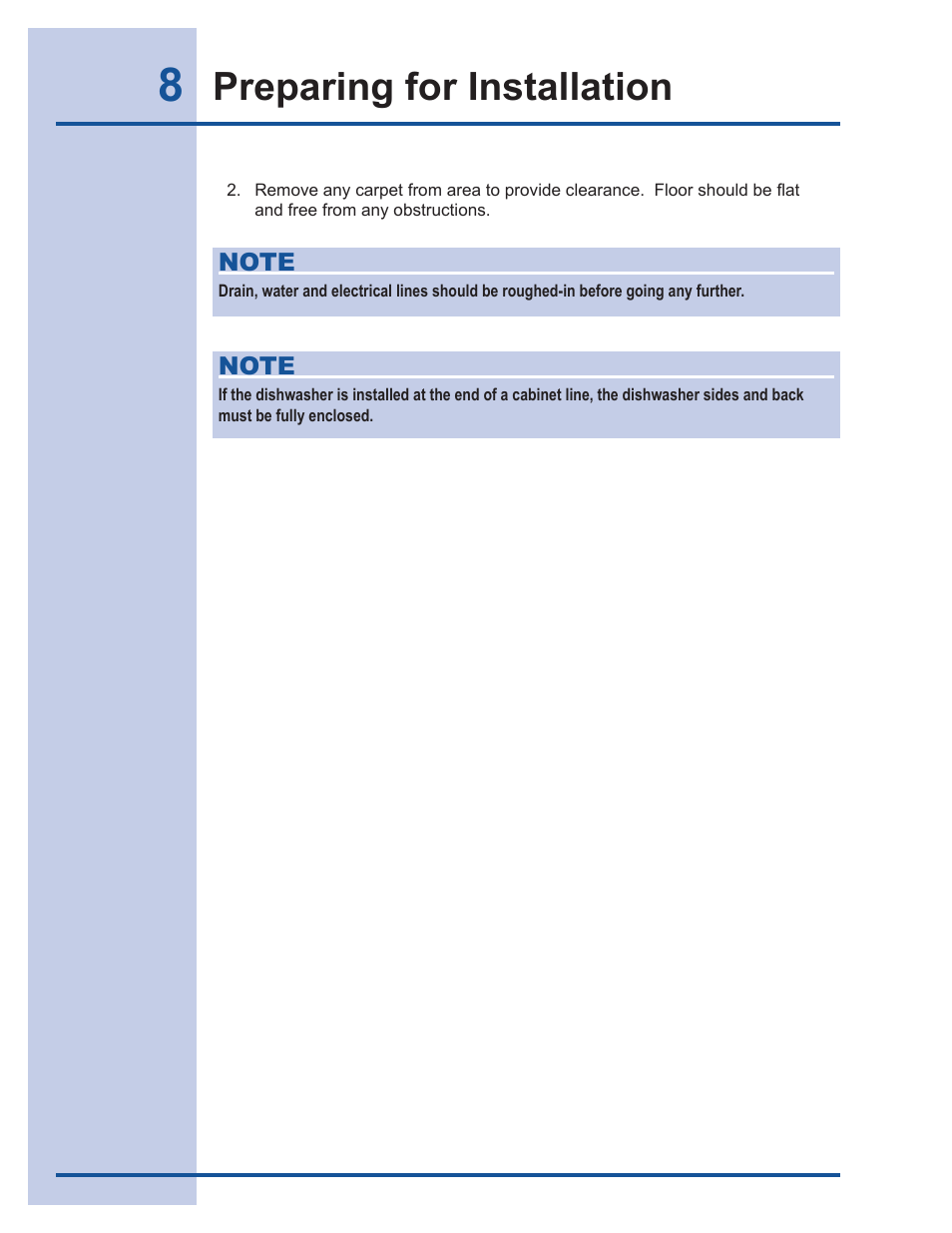 Preparing for installation | Electrolux 6919941 User Manual | Page 8 / 29