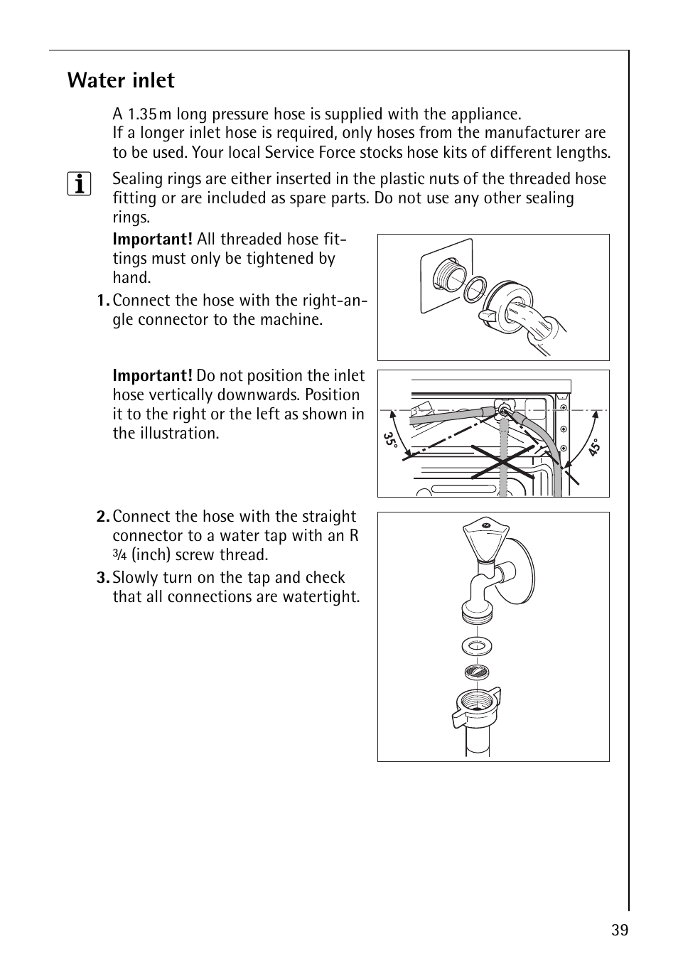 Water inlet | Electrolux 1610 User Manual | Page 39 / 44
