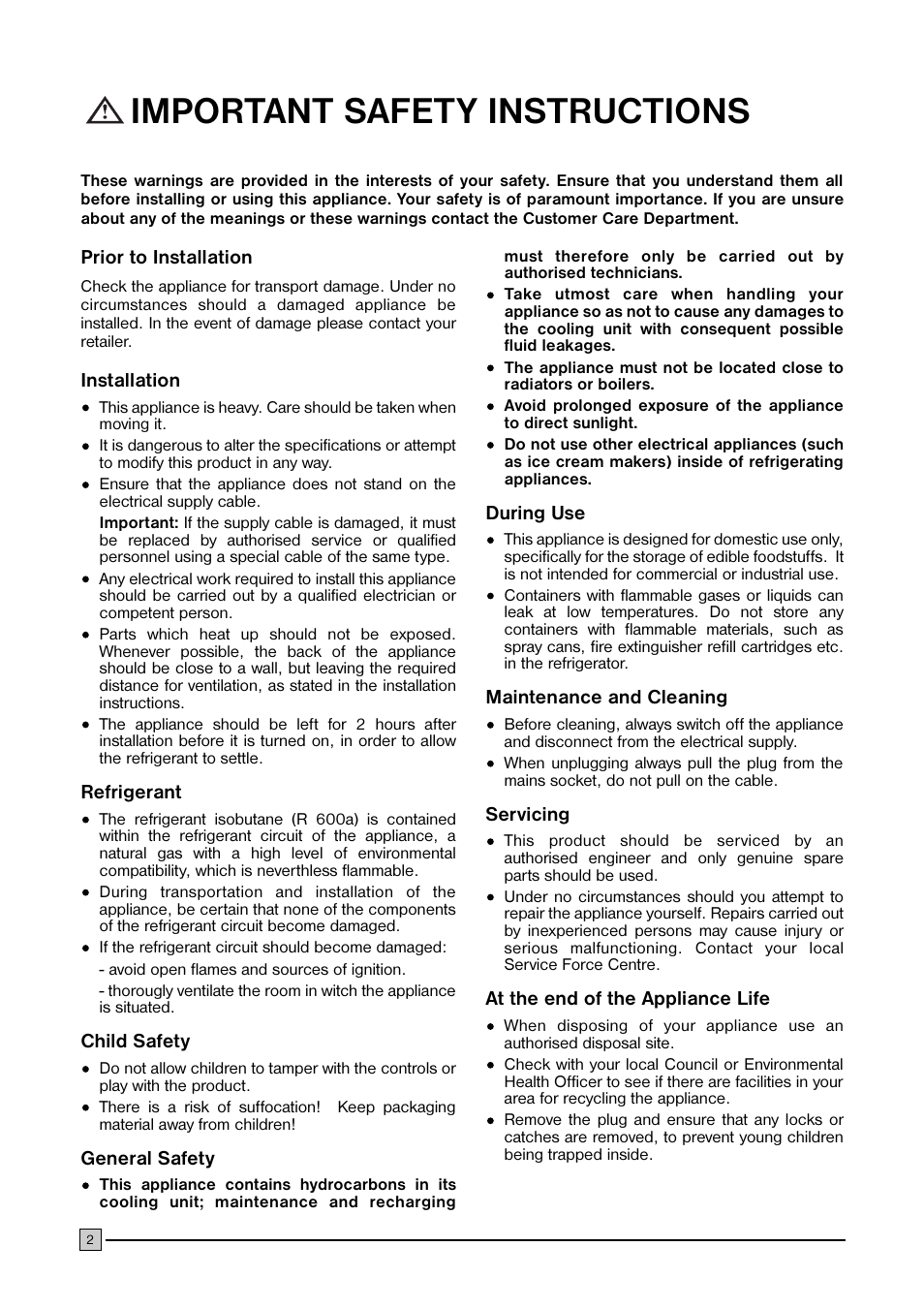 Important safety instructions | Electrolux ECM 2247 User Manual | Page 2 / 20