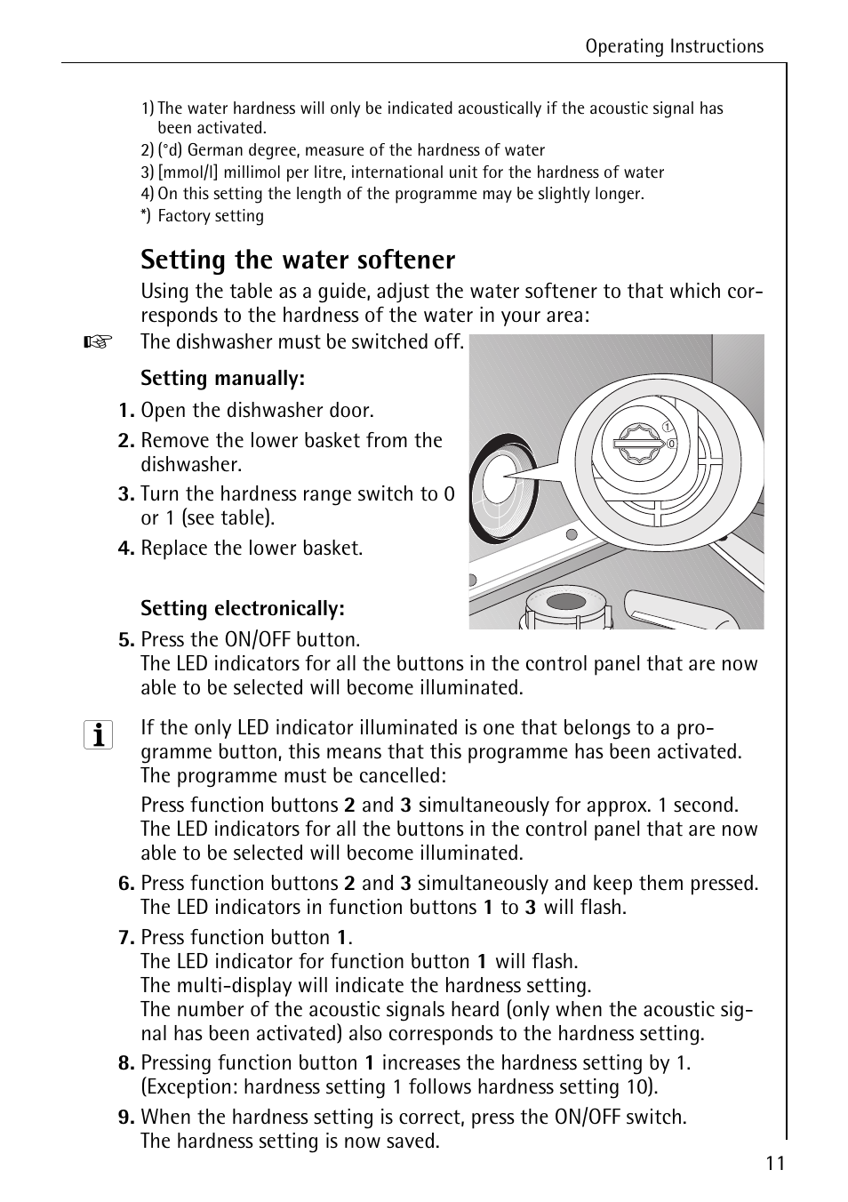 Setting the water softener | Electrolux 85050 VI User Manual | Page 11 / 48