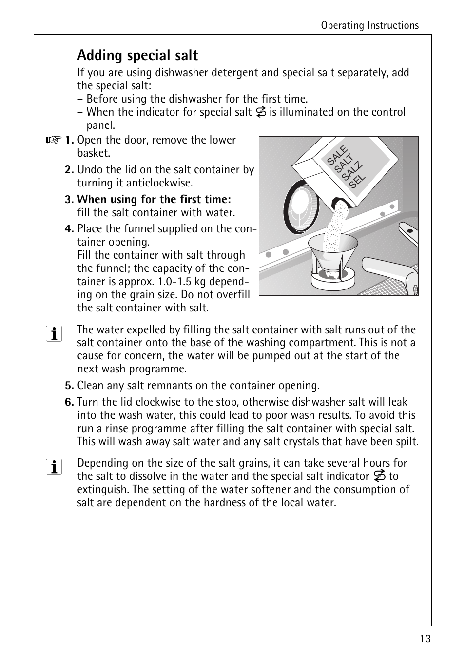 Adding special salt | Electrolux 85050 VI User Manual | Page 13 / 48