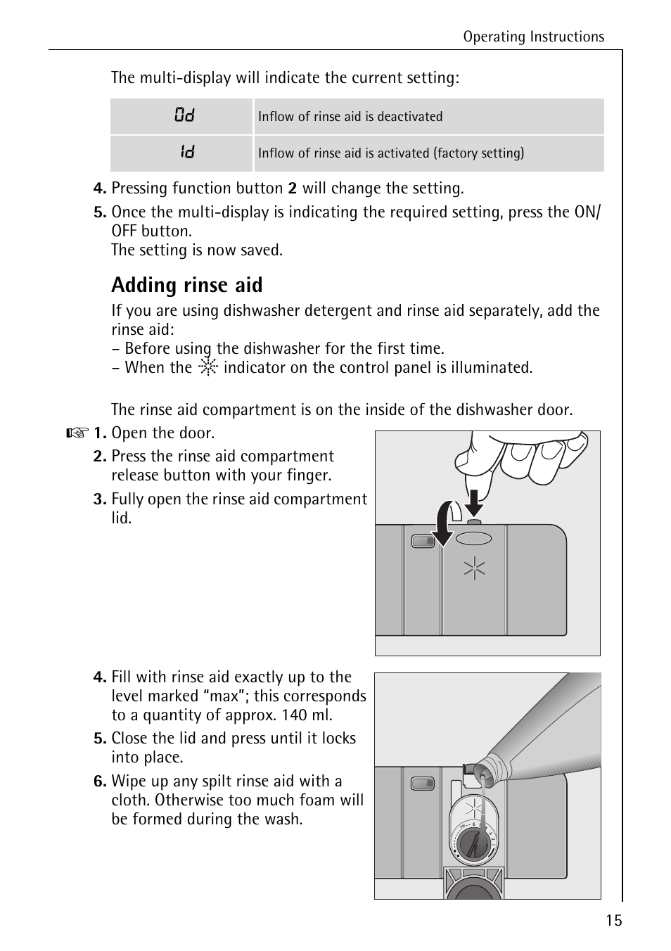 Adding rinse aid | Electrolux 85050 VI User Manual | Page 15 / 48