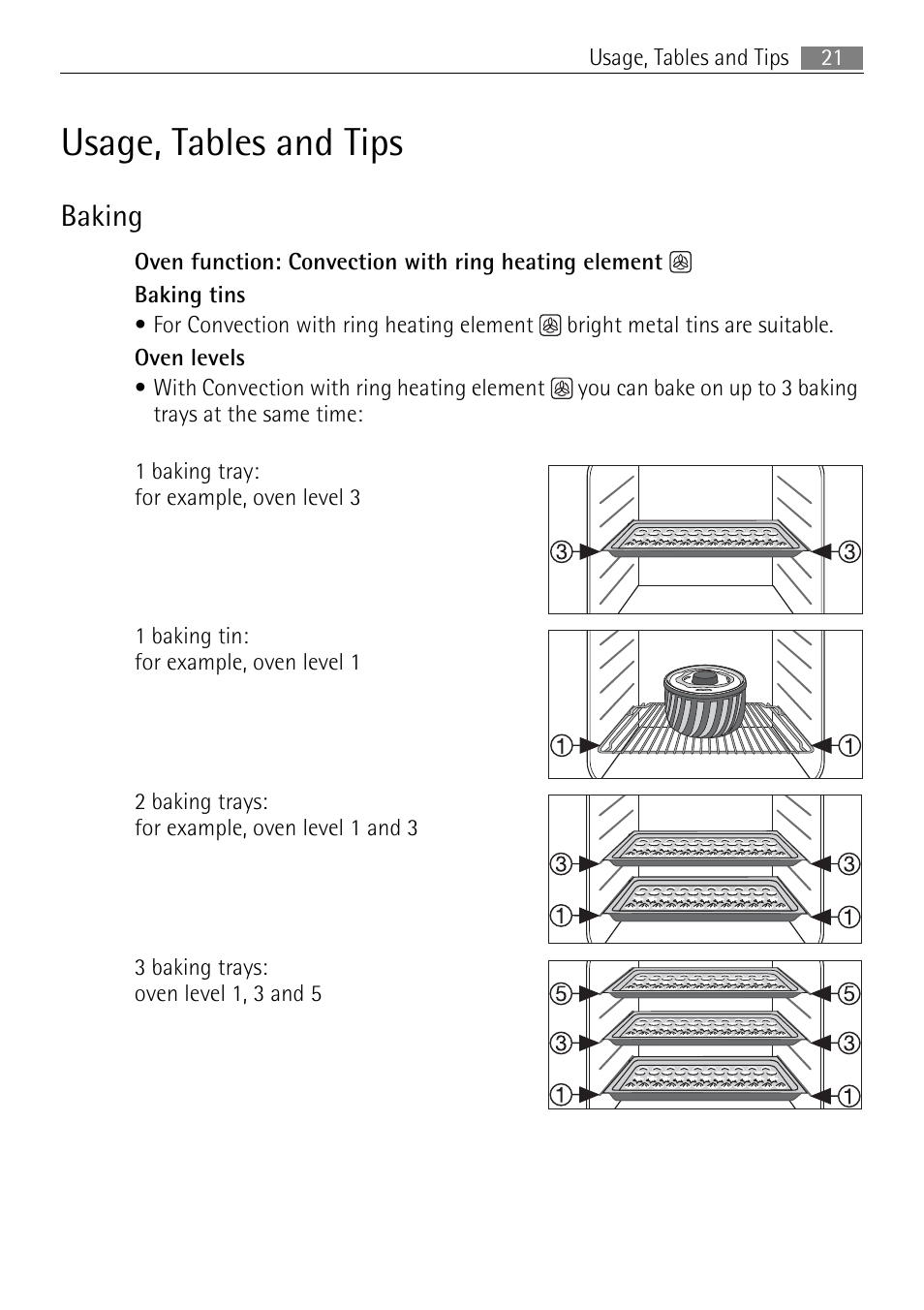 Usage, tables and tips, Baking | Electrolux B2100-5 User Manual | Page 21 / 52