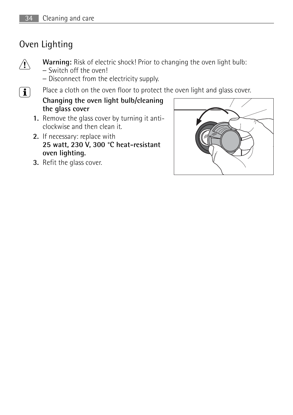 Oven lighting | Electrolux B2100-5 User Manual | Page 34 / 52