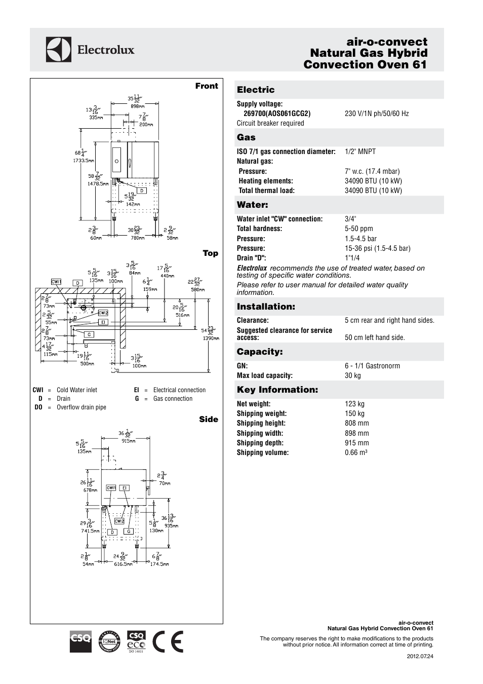 Electrolux Air-o-convect G1 User Manual | Page 2 / 3