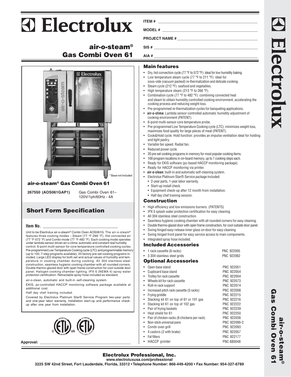 Electrolux Air-O-Steam AOS061GAP1 User Manual | 2 pages