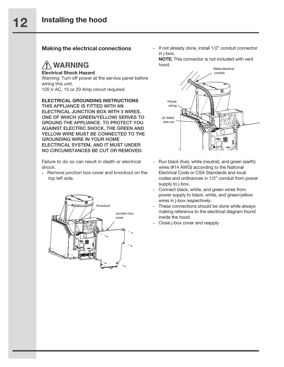 Installing the hood | Electrolux RH30WC55GSB User Manual | Page 12 / 21