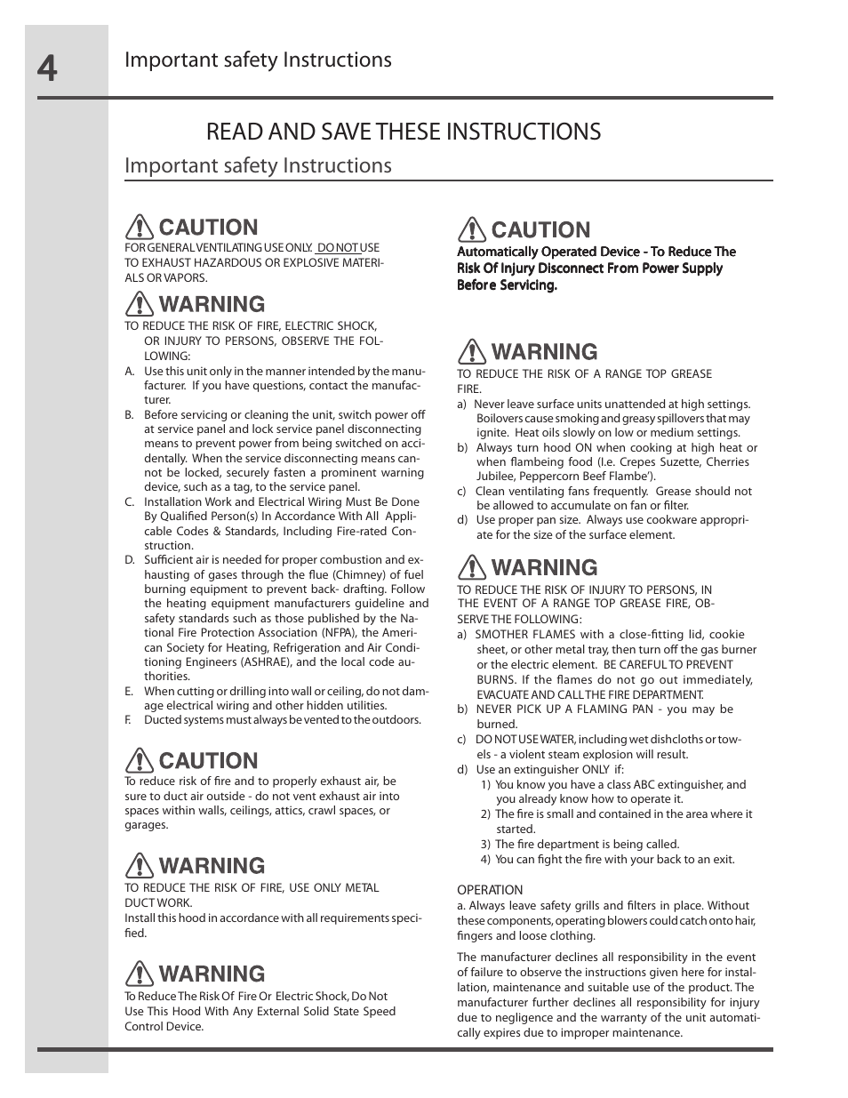 Read and save these instructions, Important safety instructions | Electrolux RH30WC55GSB User Manual | Page 4 / 21