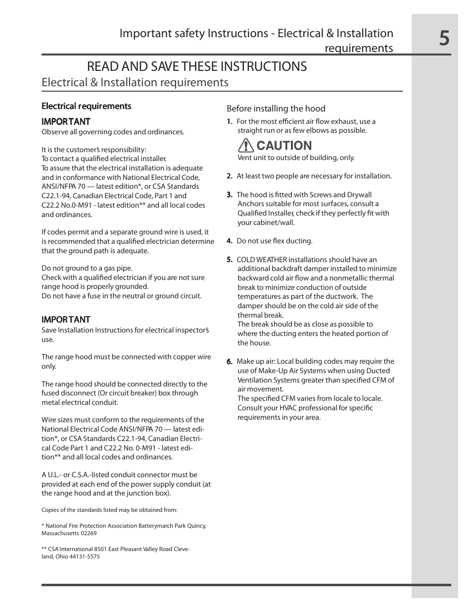 Read and save these instructions | Electrolux RH30WC55GSB User Manual | Page 5 / 21